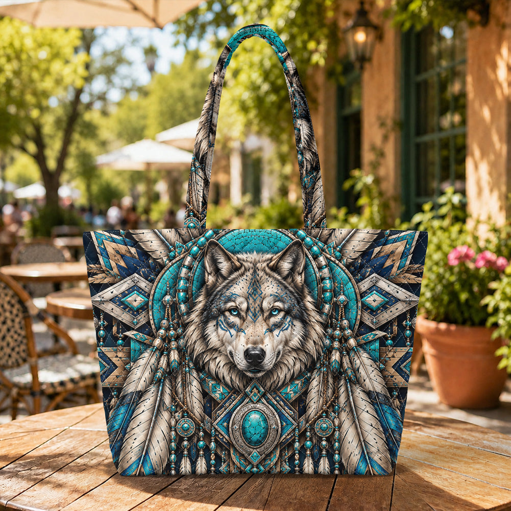 Wolf Feather Native American Quilted Shoulder Tote Bag DS260724M06