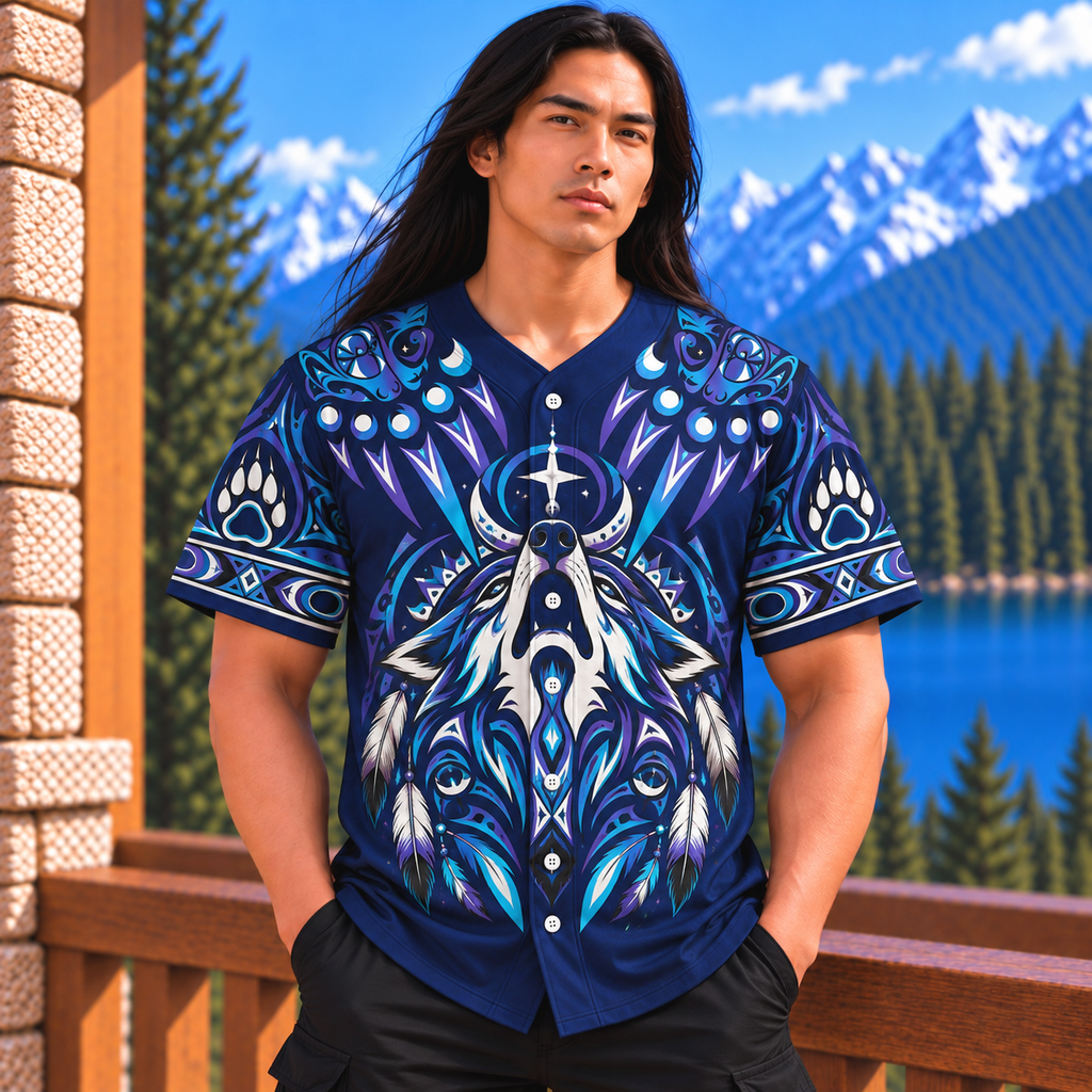 Wolf Feather Tribal Native American-Inspired Baseball Jersey BSm029