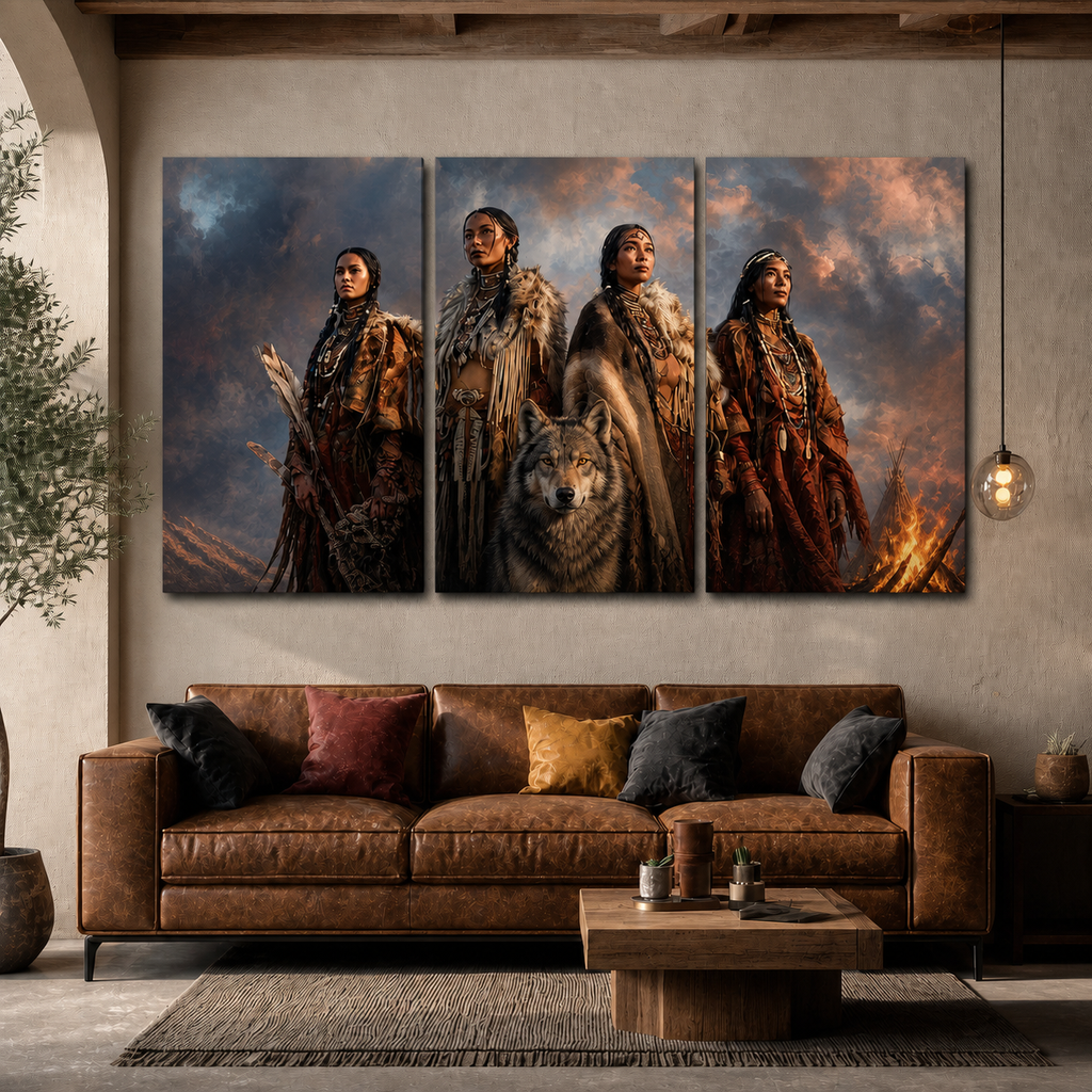 Wolf Fire Sisters Canvas Wall Art 3PCS No Frame CVm27