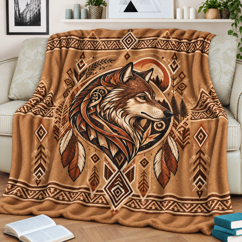 Wolf Medallion Native American-Inspired Blanket BLm001
