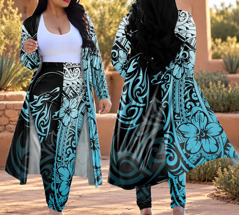 Wolf Native American-Inspired Cardigan Coat Long Pant Set DS250801M03v5