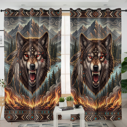 Wolf Native American Living Room Curtain DS260710M09
