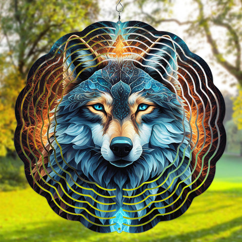 Wolf Native Blue Light Wind Spinner