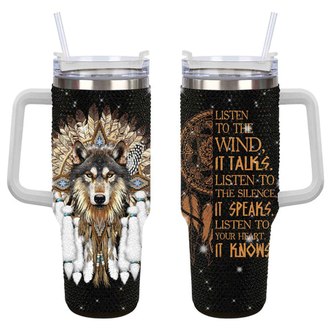 Wolf Native Rhinestone Diamond 40oz Tumbler