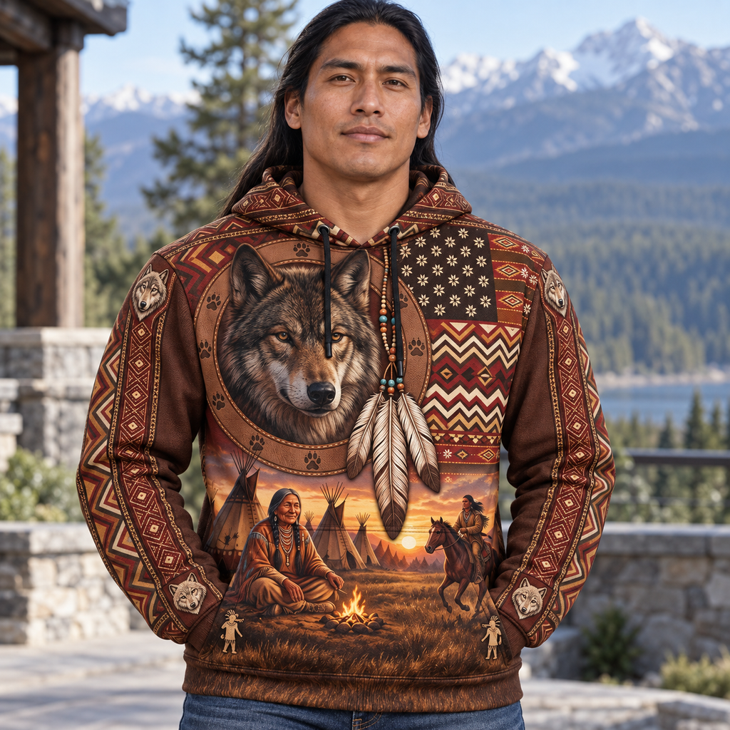 Wolf Sunset Story Native American-Inspired 3D Hoodie DS260710M13