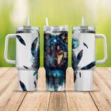 Wolf Native Feather Blue Moon Hanlde Tumbler 40oz