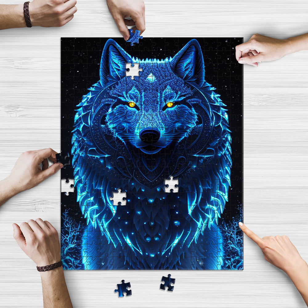 Wolf Native Ice Yellow Eyes Rectangle Puzzle