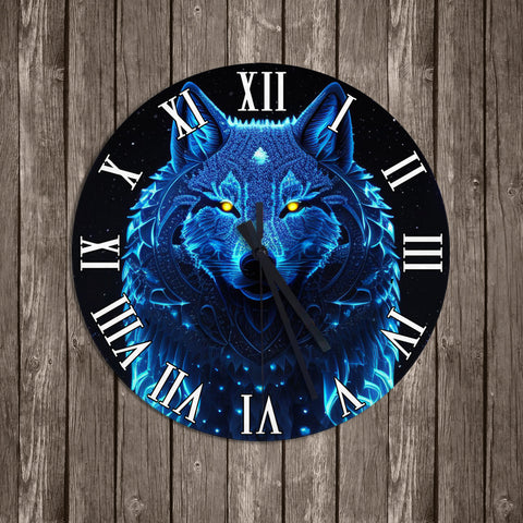 Wolf Native Ice Yellow Eyes Wall Clock