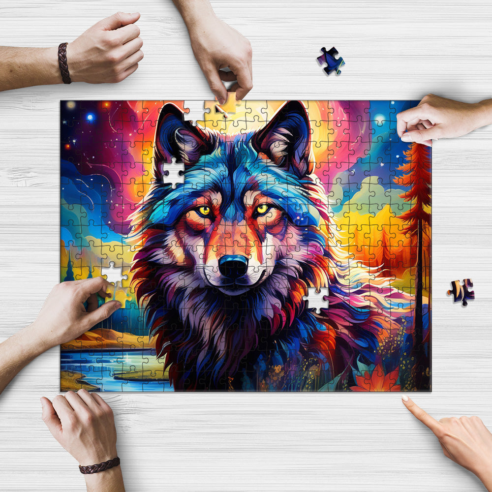 Wolf Native Oil Color Jungle Rectangle Puzzle