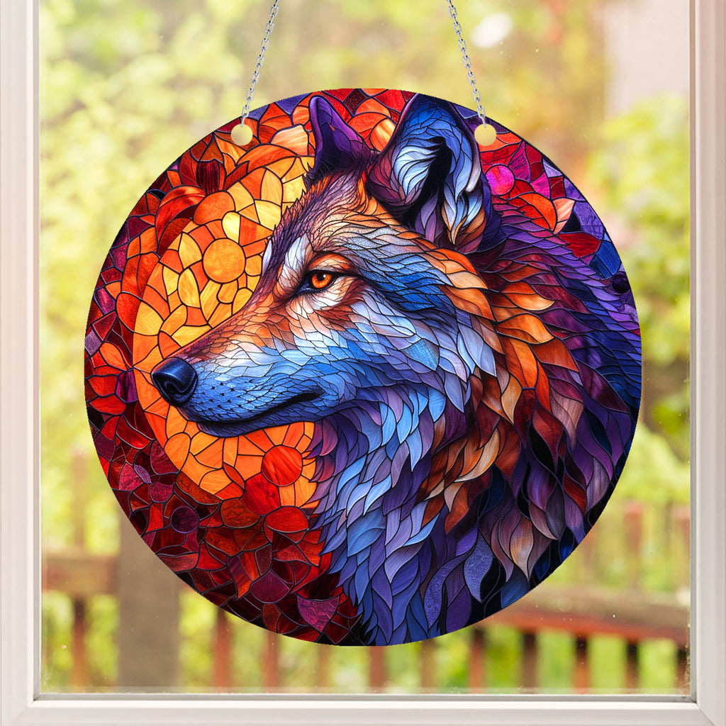 Red Wolf Native American Custom Shape Water Ripple Acrylic Hanging Ornament