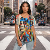 Woman Feather Native American Women's Loose V-neck Short Sleeve T-shirt GB-NAT00036