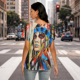 Woman Feather Native American Women's Loose V-neck Short Sleeve T-shirt GB-NAT00036