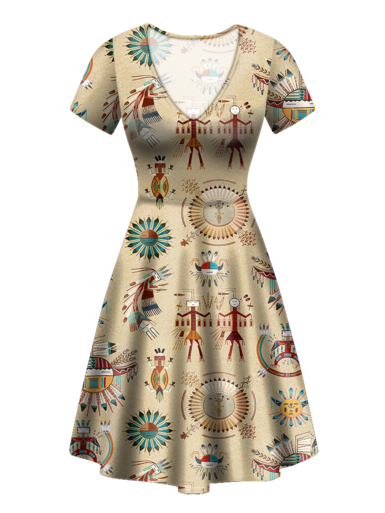 V-ND0086 Pattern Native V-Neck Dress