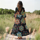 YP250317M02 Native American Women Puff Sleeve Maxi Dress