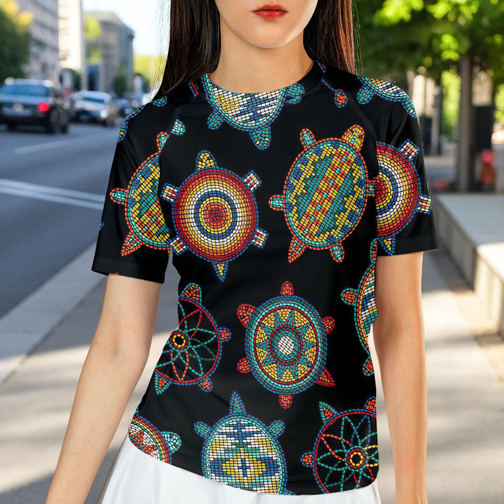 YP250317M02 Native American Women Short-sleeve Rash Guard