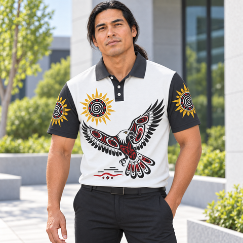 Yellow Sun Black Red Eagle Art Native American-Inspired Polo T-Shirt 3D PLm012
