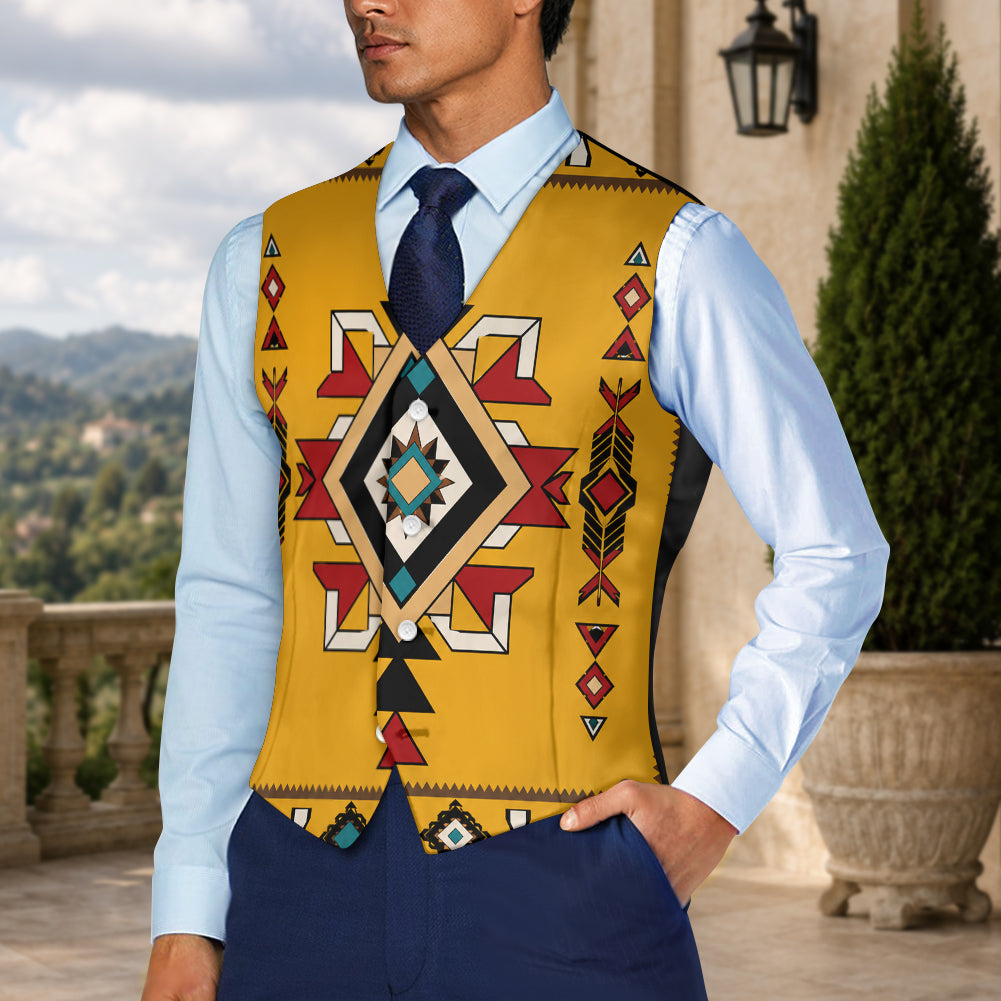 Yellow Symbol Native American Suit Vest Jacket Print One Side Front DS260730M05