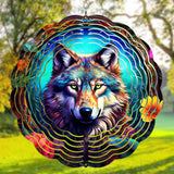 Powwow StoreNAT240619M001  Wolf Native Floral Colorful Wind Spinner