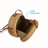 RB250213M17 Bison Pattern Native American Round Rattan Bag