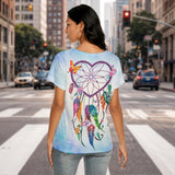 blue-Heart Dreamcatcher Flower Native American Women's Loose V-neck Short Sleeve T-shirt