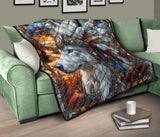 QLT-0017 Wolf Pattern Native American Premium Quilt