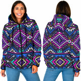 GB-NAT00380 Purple Tribe Pattern Women's Padded Hooded Jacket