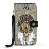 WPC0006 Wolf Tribe Design Native American Wallet Phone Case