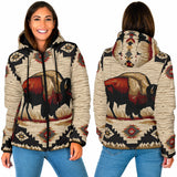 GB-NAT00902 Bison Pattern Native American Women's Padded Hooded Jacket