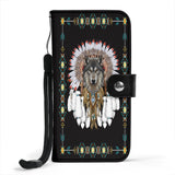 Powwow StoreGBNAT00446A Wolf With Feather Headdress Wallet Case new