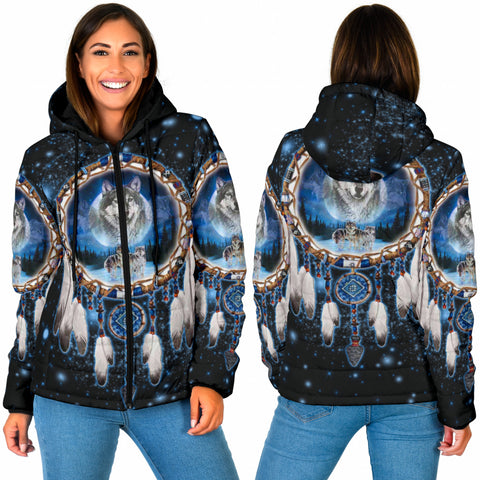 GB-NAT00010 Pattern Native American Women's Padded Hooded Jacket