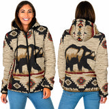 GB-NAT00900 Bear Pattern Native American Women's Padded Hooded Jacket