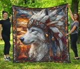 QLT-0017 Wolf Pattern Native American Premium Quilt