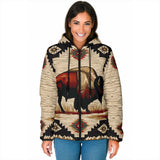 GB-NAT00902 Bison Pattern Native American Women's Padded Hooded Jacket