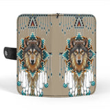 WPC0006 Wolf Tribe Design Native American Wallet Phone Case