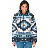 GB-NAT00528 Blue Colors Pattern Women's Padded Hooded Jacket