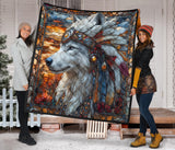 QLT-0017 Wolf Pattern Native American Premium Quilt