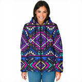 GB-NAT00380 Purple Tribe Pattern Women's Padded Hooded Jacket