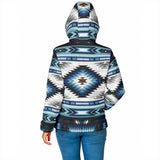 GB-NAT00528 Blue Colors Pattern Women's Padded Hooded Jacket