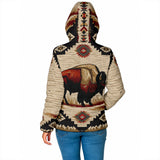 GB-NAT00902 Bison Pattern Native American Women's Padded Hooded Jacket