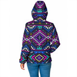 GB-NAT00380 Purple Tribe Pattern Women's Padded Hooded Jacket