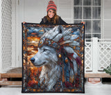 QLT-0017 Wolf Pattern Native American Premium Quilt