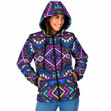 GB-NAT00380 Purple Tribe Pattern Women's Padded Hooded Jacket