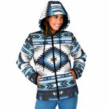 GB-NAT00528 Blue Colors Pattern Women's Padded Hooded Jacket