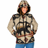 GB-NAT00900 Bear Pattern Native American Women's Padded Hooded Jacket