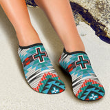 Powwow Storeturquoise and red bold dakota cross native american tribal aztec aqua shoes