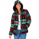 GB-HW0011313 Turtle Pattern Native American Women's Padded Hooded Jacket