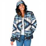 GB-NAT00528 Blue Colors Pattern Women's Padded Hooded Jacket