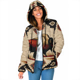 GB-NAT00902 Bison Pattern Native American Women's Padded Hooded Jacket