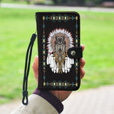 Powwow Storegb nat00446 a wolf with feather headdress wallet case new