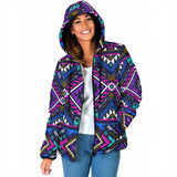 GB-NAT00380 Purple Tribe Pattern Women's Padded Hooded Jacket